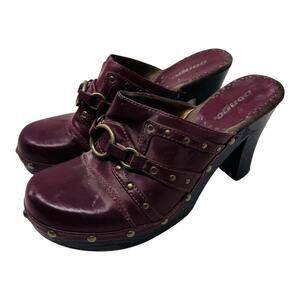 Y2K Bongo Studded Slip-On Heeled Clogs Maroon Mule Style Size 7.5